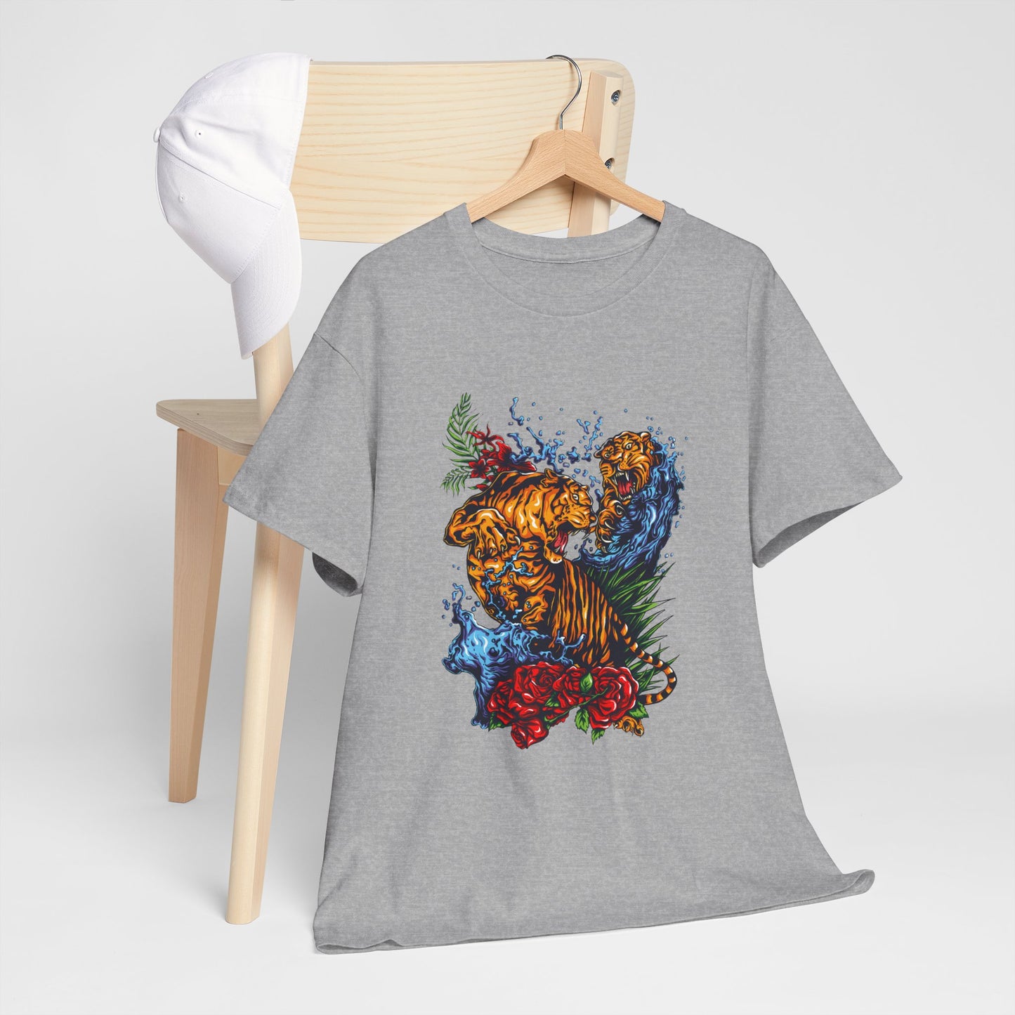 Savage Tiger Floral Graphic Tee  | Bold Streetwear Animal Print Tee | Tiger & Rose Graphic Tee | Bold Floral Ninja Tiger T-Shirt