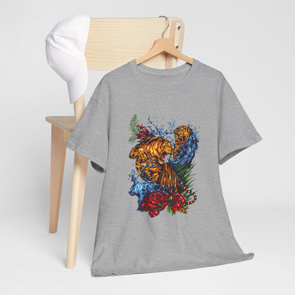 Savage Tiger Floral Graphic Tee  | Bold Streetwear Animal Print Tee | Tiger & Rose Graphic Tee | Bold Floral Ninja Tiger T-Shirt