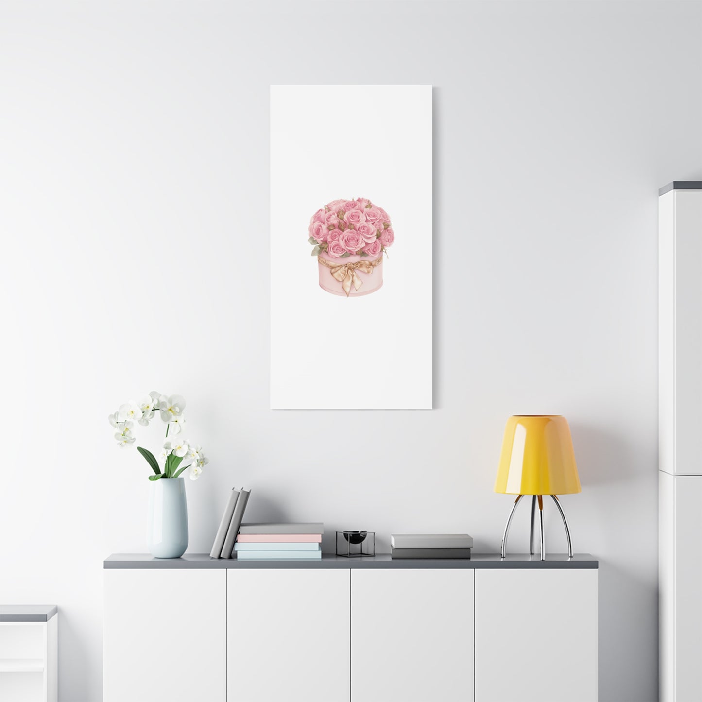 Pink Rose Bouquet Box Wall Art Print | Elegant Floral Gift Decor | Matte Canvas