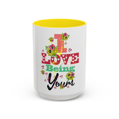 I Love Being Yours Floral Mug | Cute Romantic Coffee Cup with Red Interior | Gift for Her, Wife, Girlfriend | Aesthetic Ceramic Mug | Accent Coffee Mug (11, 15oz)