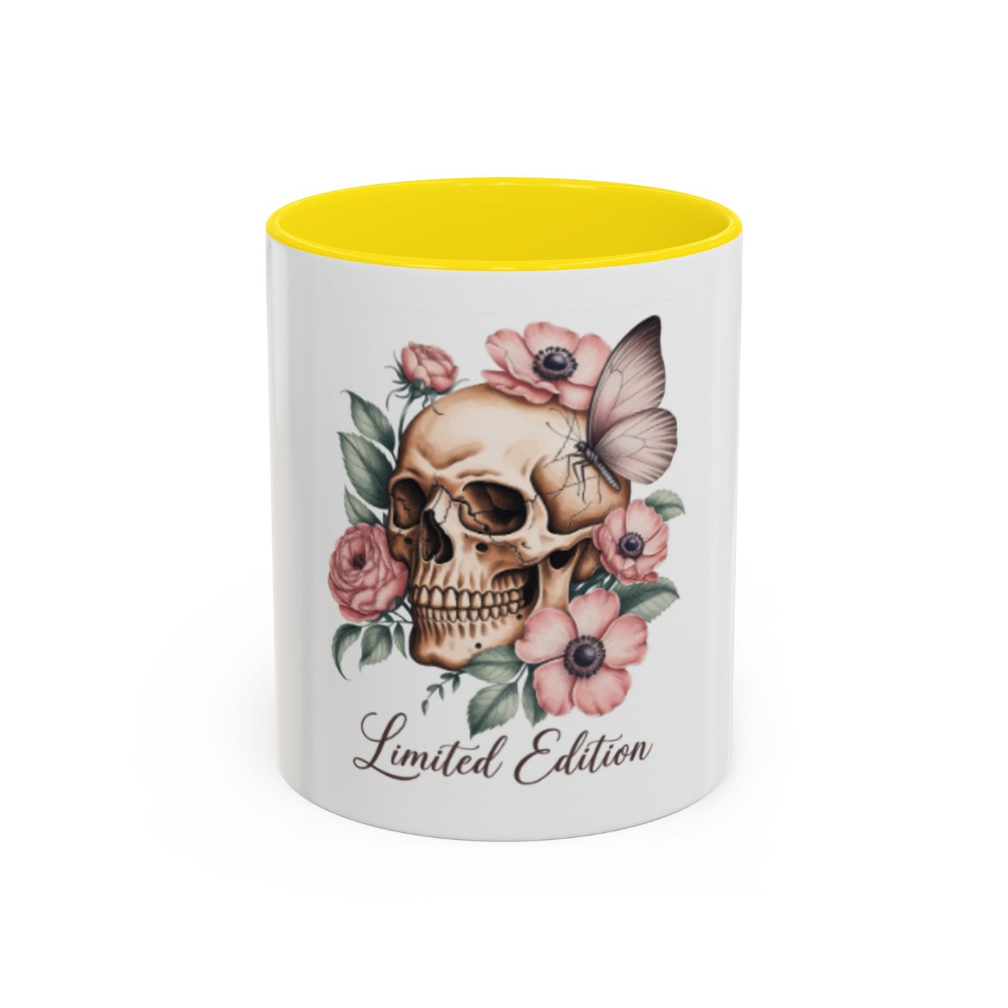 Skull Mug | Gothic Floral Coffee Mug | Aesthetic Skull Ceramic Cup, | Spooky Pink Goth Gift | Accent Coffee Mug 11oz