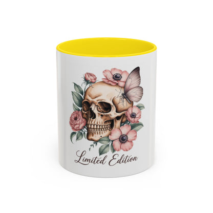 Skull Mug | Gothic Floral Coffee Mug | Aesthetic Skull Ceramic Cup, | Spooky Pink Goth Gift | Accent Coffee Mug 11oz