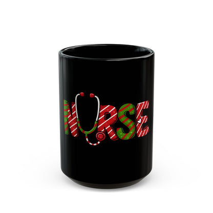 Christmas Nurse Mug | Festive Nurse Coffee Mug | Holiday RN Gift | Cute Healthcare Worker Ceramic Cup | Black Mug