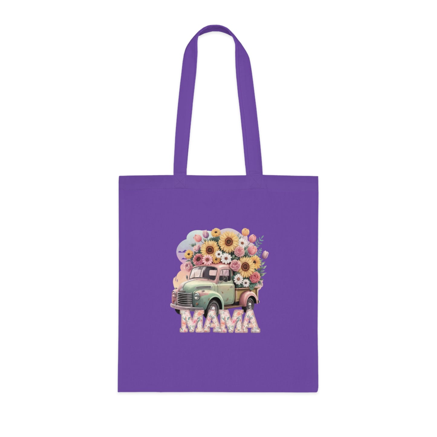 Cotton Tote | Vintage Sunflower Mother’s Day Gift | Mama Floral Truck Tote Bag | Cute Mom Canvas Tote Bag for Everyday Use | Gifts