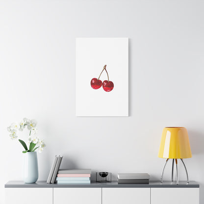 Red Glitter Disco Cherry Wall Art Print | Sparkly Pop Art Fruit Decor | Cherry Duo Matte Canvas Print | Minimal Fruit Wall Art