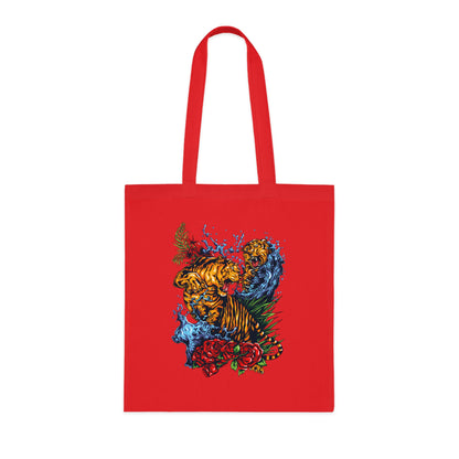 Tiger Floral Tote Bag | Bold Animal Print Canvas Tote Bag | Cotton Tote