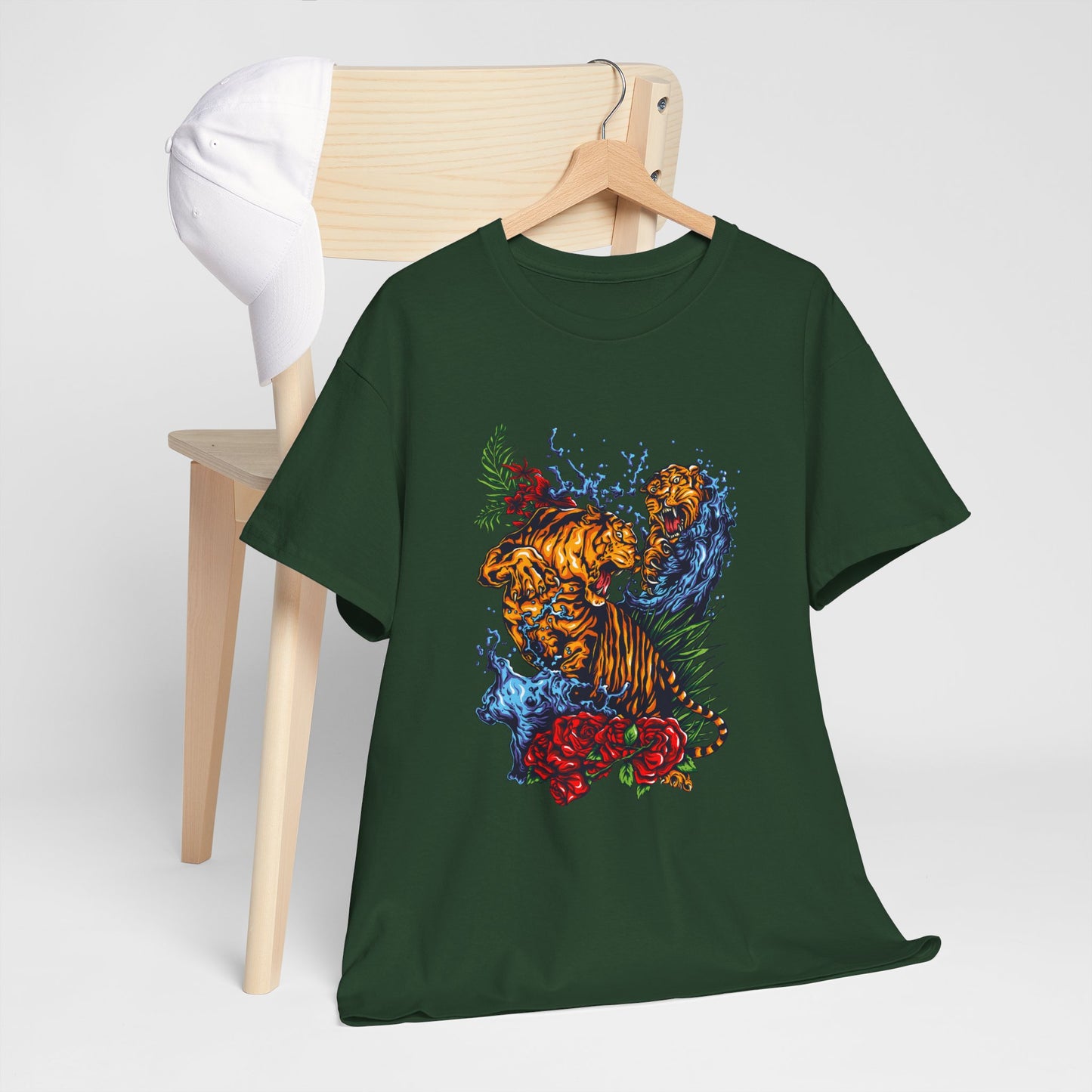 Savage Tiger Floral Graphic Tee  | Bold Streetwear Animal Print Tee | Tiger & Rose Graphic Tee | Bold Floral Ninja Tiger T-Shirt
