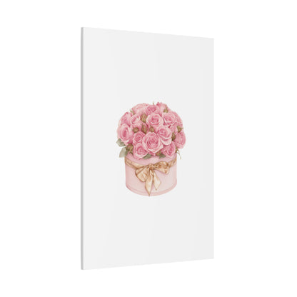 Pink Rose Bouquet Box Wall Art Print | Elegant Floral Gift Decor | Matte Canvas