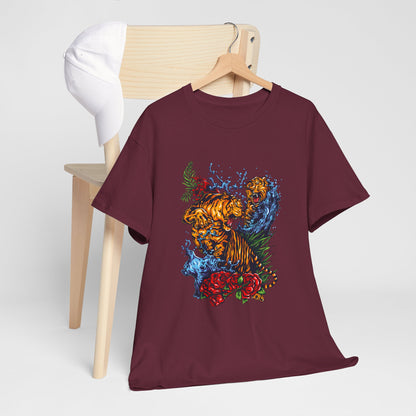 Savage Tiger Floral Graphic Tee  | Bold Streetwear Animal Print Tee | Tiger & Rose Graphic Tee | Bold Floral Ninja Tiger T-Shirt