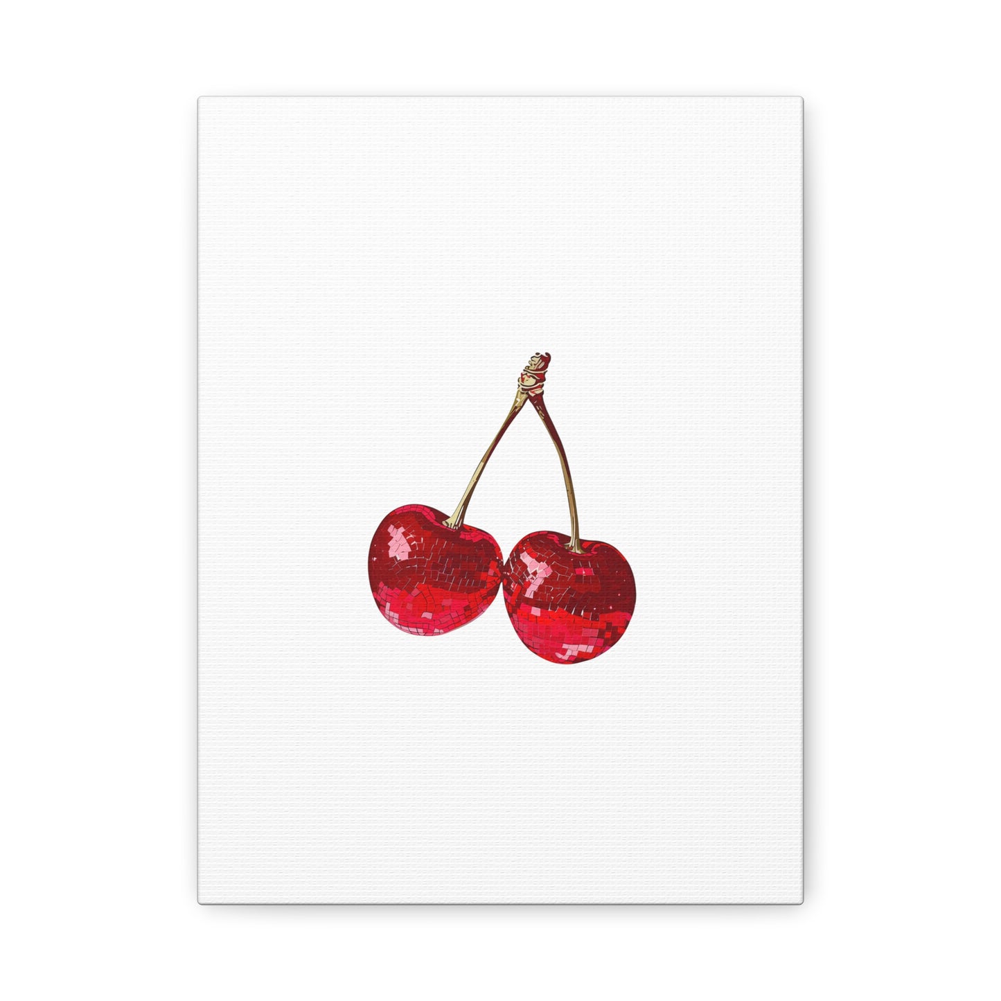 Red Glitter Disco Cherry Wall Art Print | Sparkly Pop Art Fruit Decor | Cherry Duo Matte Canvas Print | Minimal Fruit Wall Art
