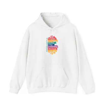 Teacher Appreciation Hoodie |  Inspirational Teacher Gift Sweatshirt | Colorful Graphic Hoodie for Educators | Librarian Rainbow Acrostic Hoodie | Proud Book Lover Sweatshirt