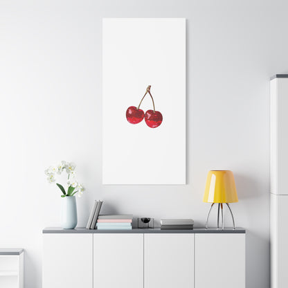 Red Glitter Disco Cherry Wall Art Print | Sparkly Pop Art Fruit Decor | Cherry Duo Matte Canvas Print | Minimal Fruit Wall Art