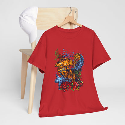 Savage Tiger Floral Graphic Tee  | Bold Streetwear Animal Print Tee | Tiger & Rose Graphic Tee | Bold Floral Ninja Tiger T-Shirt