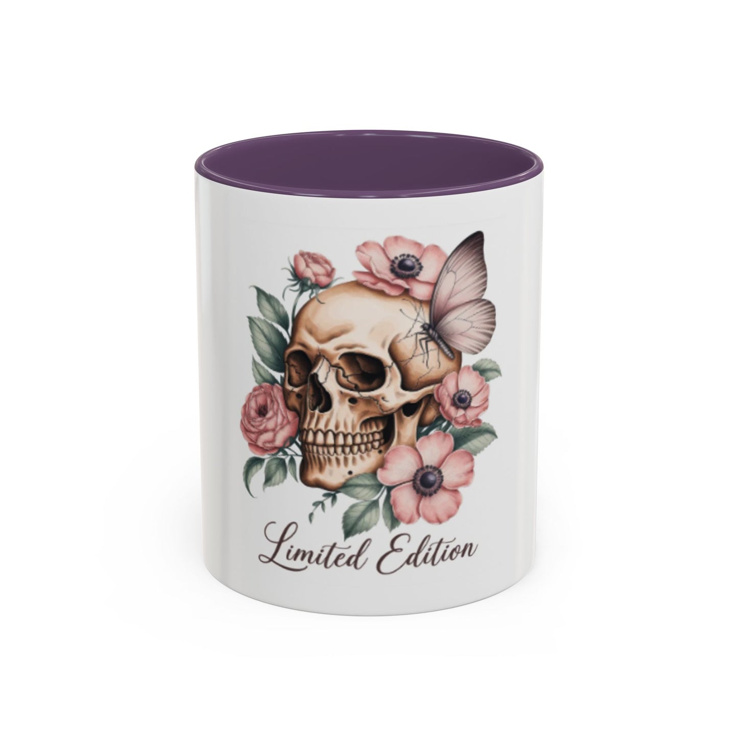 Skull Mug | Gothic Floral Coffee Mug | Aesthetic Skull Ceramic Cup, | Spooky Pink Goth Gift | Accent Coffee Mug 11oz