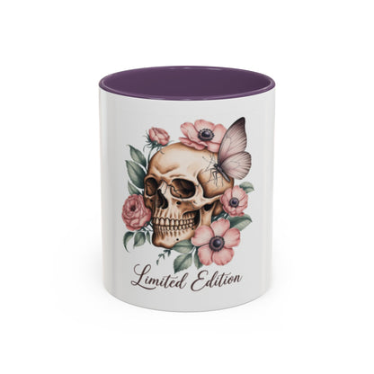 Skull Mug | Gothic Floral Coffee Mug | Aesthetic Skull Ceramic Cup, | Spooky Pink Goth Gift | Accent Coffee Mug 11oz