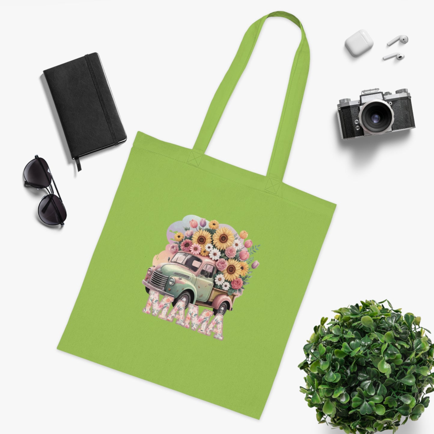 Cotton Tote | Vintage Sunflower Mother’s Day Gift | Mama Floral Truck Tote Bag | Cute Mom Canvas Tote Bag for Everyday Use | Gifts