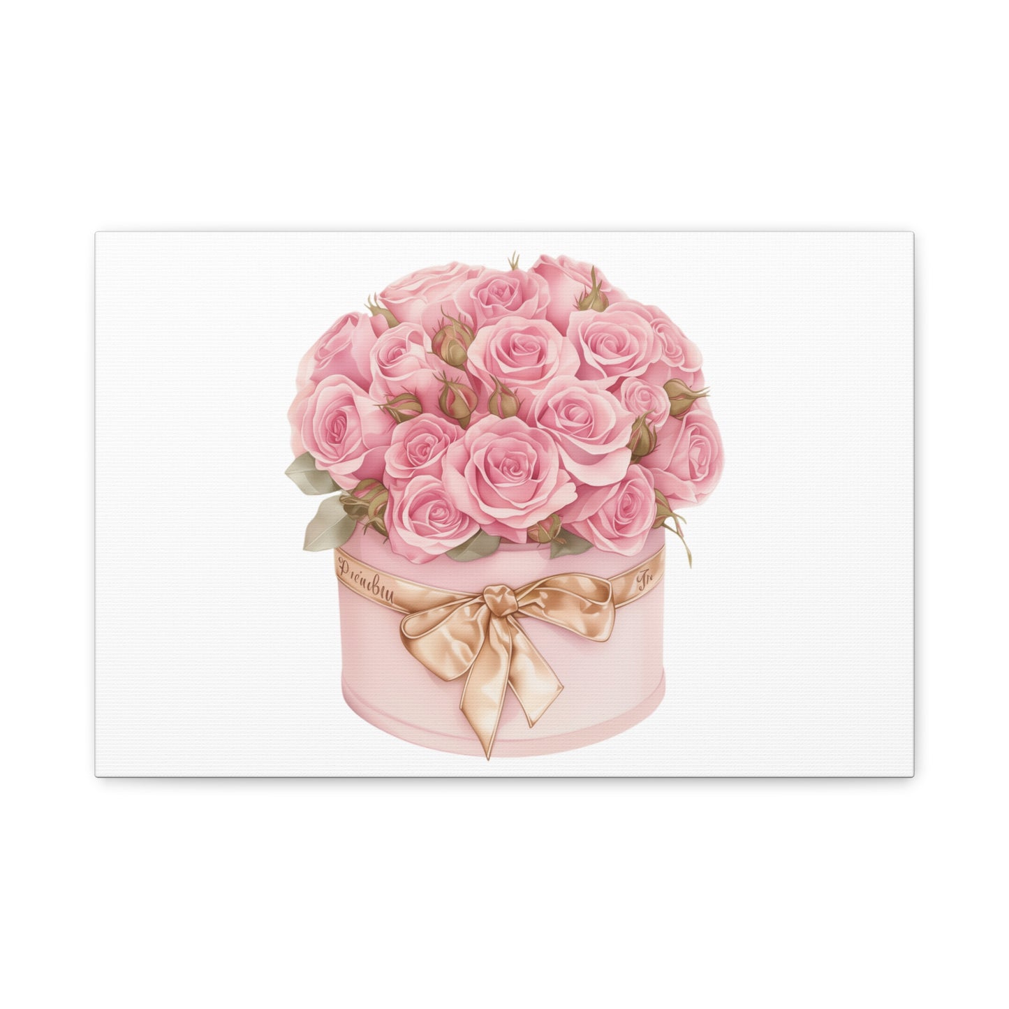 Pink Rose Bouquet Box Wall Art Print | Elegant Floral Gift Decor | Matte Canvas