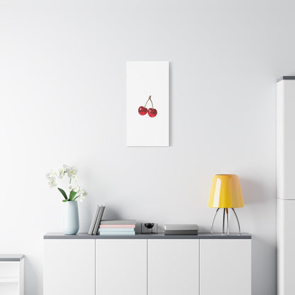 Red Glitter Disco Cherry Wall Art Print | Sparkly Pop Art Fruit Decor | Cherry Duo Matte Canvas Print | Minimal Fruit Wall Art