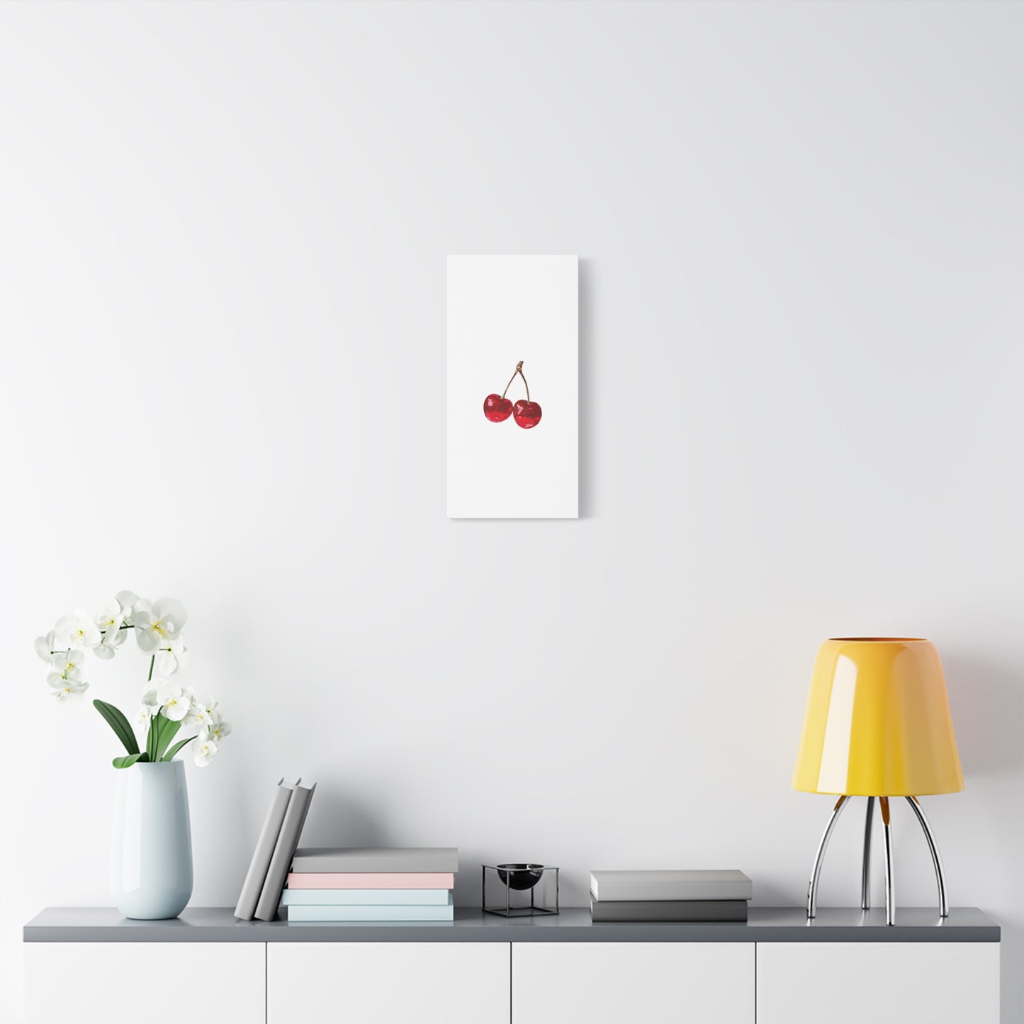 Red Glitter Disco Cherry Wall Art Print | Sparkly Pop Art Fruit Decor | Cherry Duo Matte Canvas Print | Minimal Fruit Wall Art