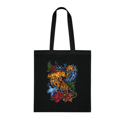 Tiger Floral Tote Bag | Bold Animal Print Canvas Tote Bag | Cotton Tote