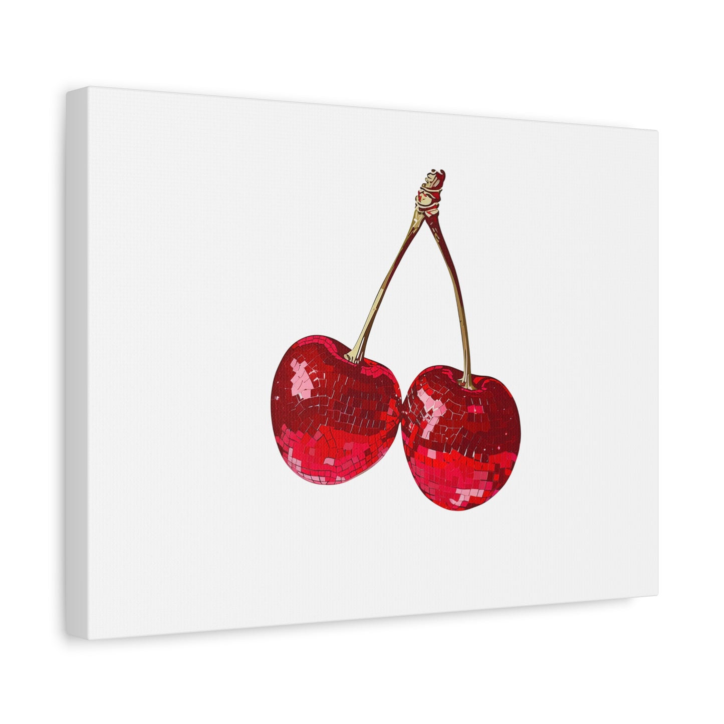 Red Glitter Disco Cherry Wall Art Print | Sparkly Pop Art Fruit Decor | Cherry Duo Matte Canvas Print | Minimal Fruit Wall Art