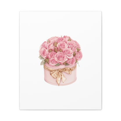 Pink Rose Bouquet Box Wall Art Print | Elegant Floral Gift Decor | Matte Canvas