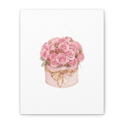 Pink Rose Bouquet Box Wall Art Print | Elegant Floral Gift Decor | Matte Canvas