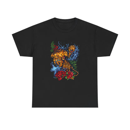 Savage Tiger Floral Graphic Tee  | Bold Streetwear Animal Print Tee | Tiger & Rose Graphic Tee | Bold Floral Ninja Tiger T-Shirt