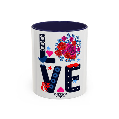LOVE Floral Mug | Cute Aesthetic Coffee Cup with Heart | Rose Design | Gift for Her, Girlfriend, Wife | Stylish Ceramic Mug Accent Coffee Mug (11oz, 15oz)