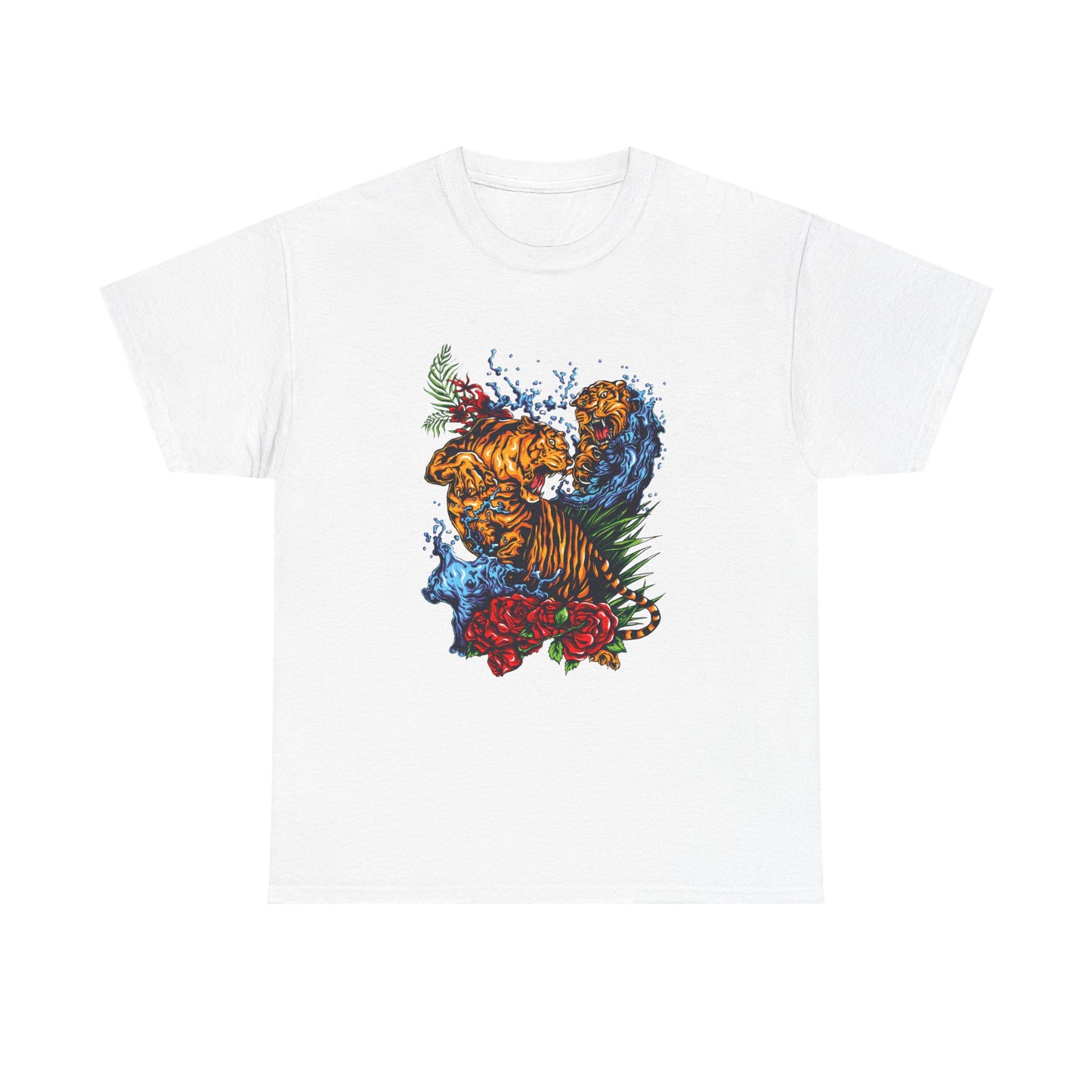 Savage Tiger Floral Graphic Tee  | Bold Streetwear Animal Print Tee | Tiger & Rose Graphic Tee | Bold Floral Ninja Tiger T-Shirt