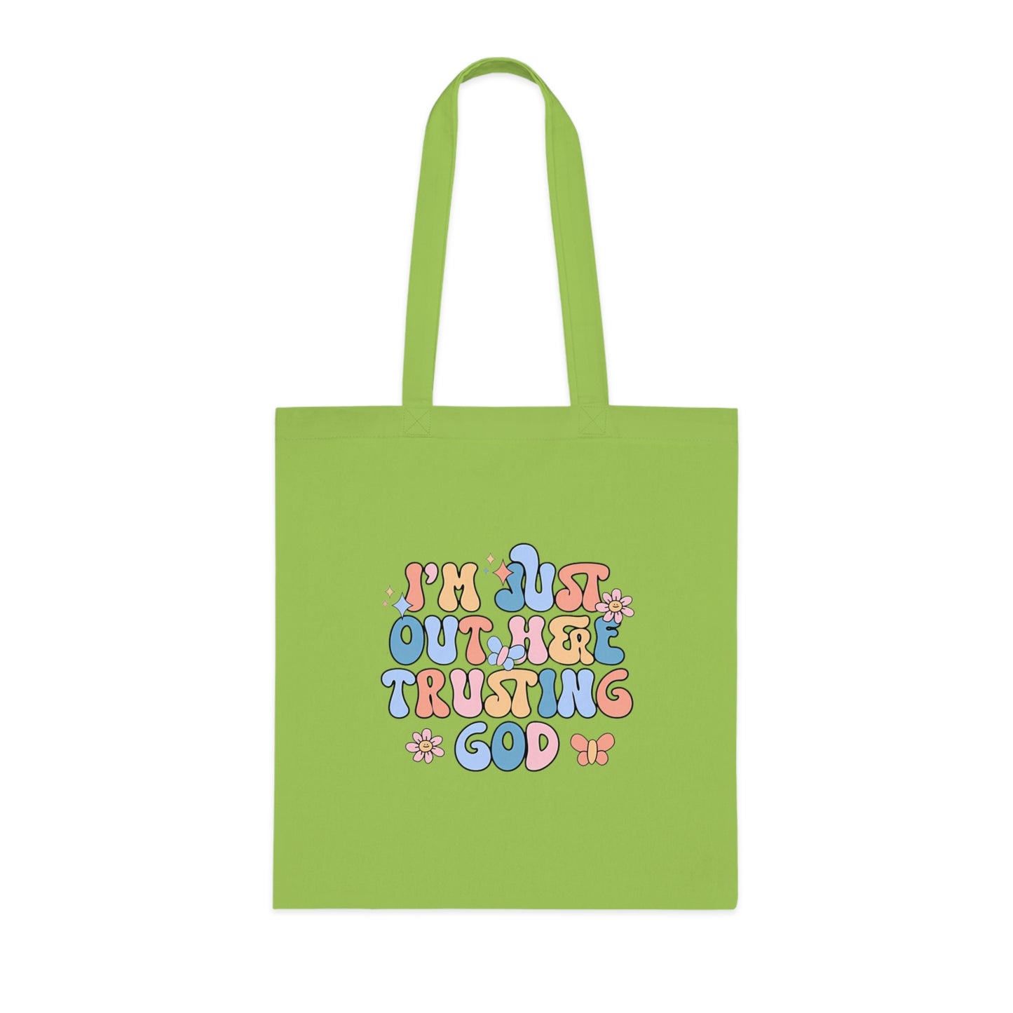 Trusting God Floral Tote | Retro Faith Cotton Tote Bag | Christian Faith Canvas Tote Bag for Men | Church & Everyday Use | I’m Just Out Here Trusting God Tote Bag