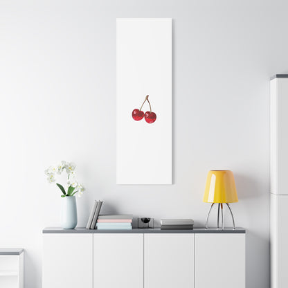 Red Glitter Disco Cherry Wall Art Print | Sparkly Pop Art Fruit Decor | Cherry Duo Matte Canvas Print | Minimal Fruit Wall Art