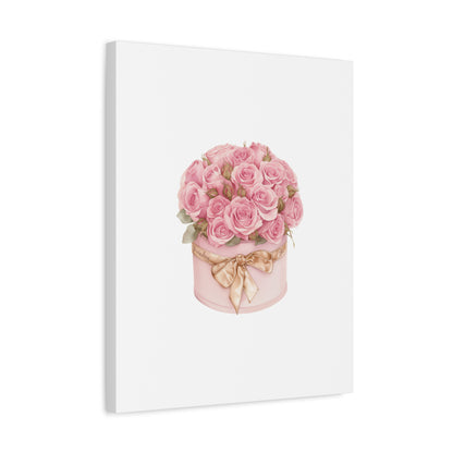 Pink Rose Bouquet Box Wall Art Print | Elegant Floral Gift Decor | Matte Canvas