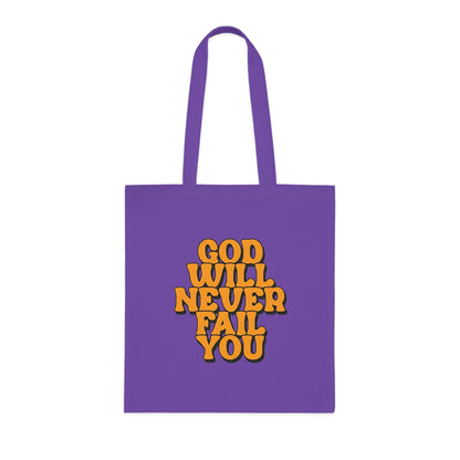 Faith Tote Bag | God Will Never Fail You | Inspirational Cotton Shopping Tote | Christian Faith Canvas Tote Bag for Church | Men | Everyday Use