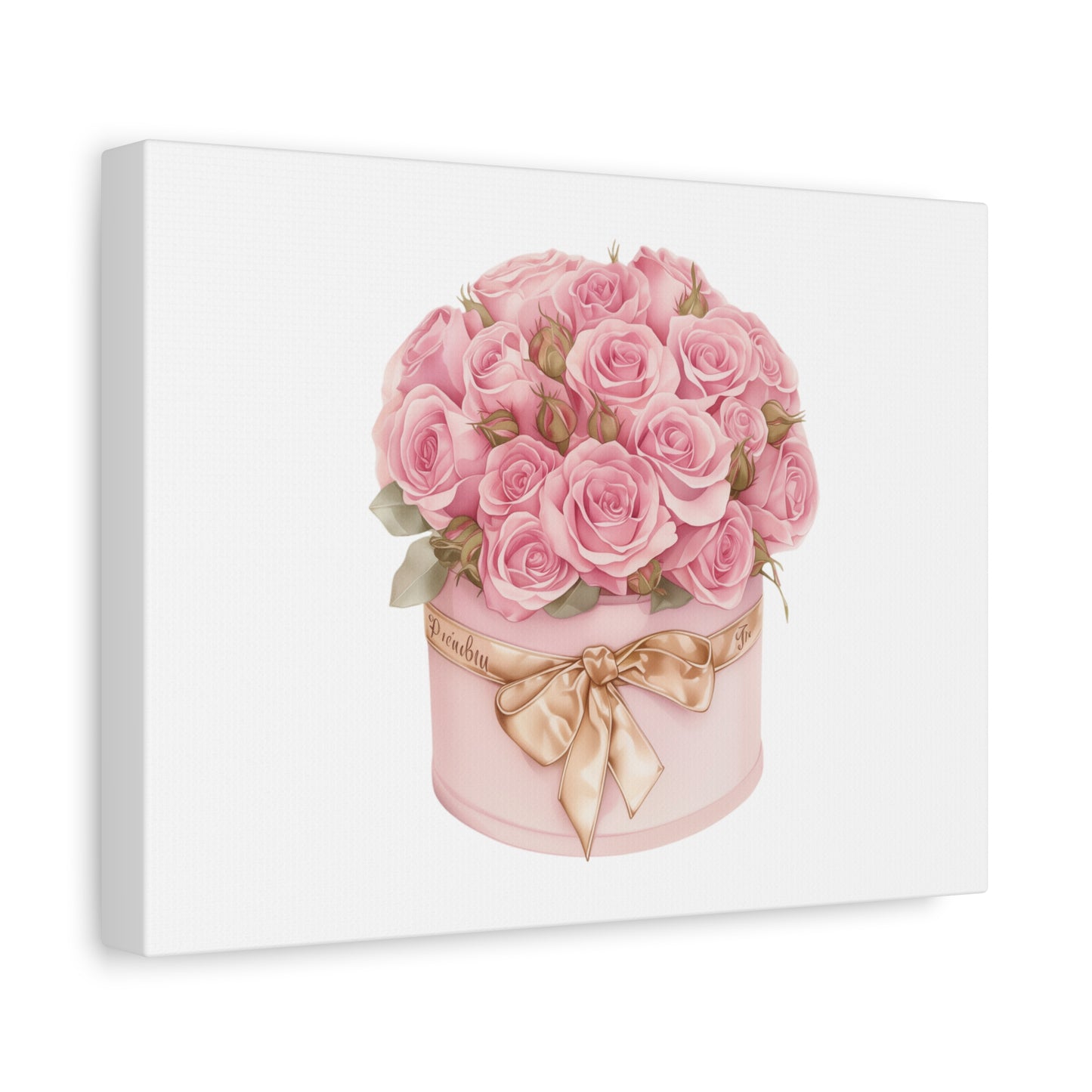 Pink Rose Bouquet Box Wall Art Print | Elegant Floral Gift Decor | Matte Canvas