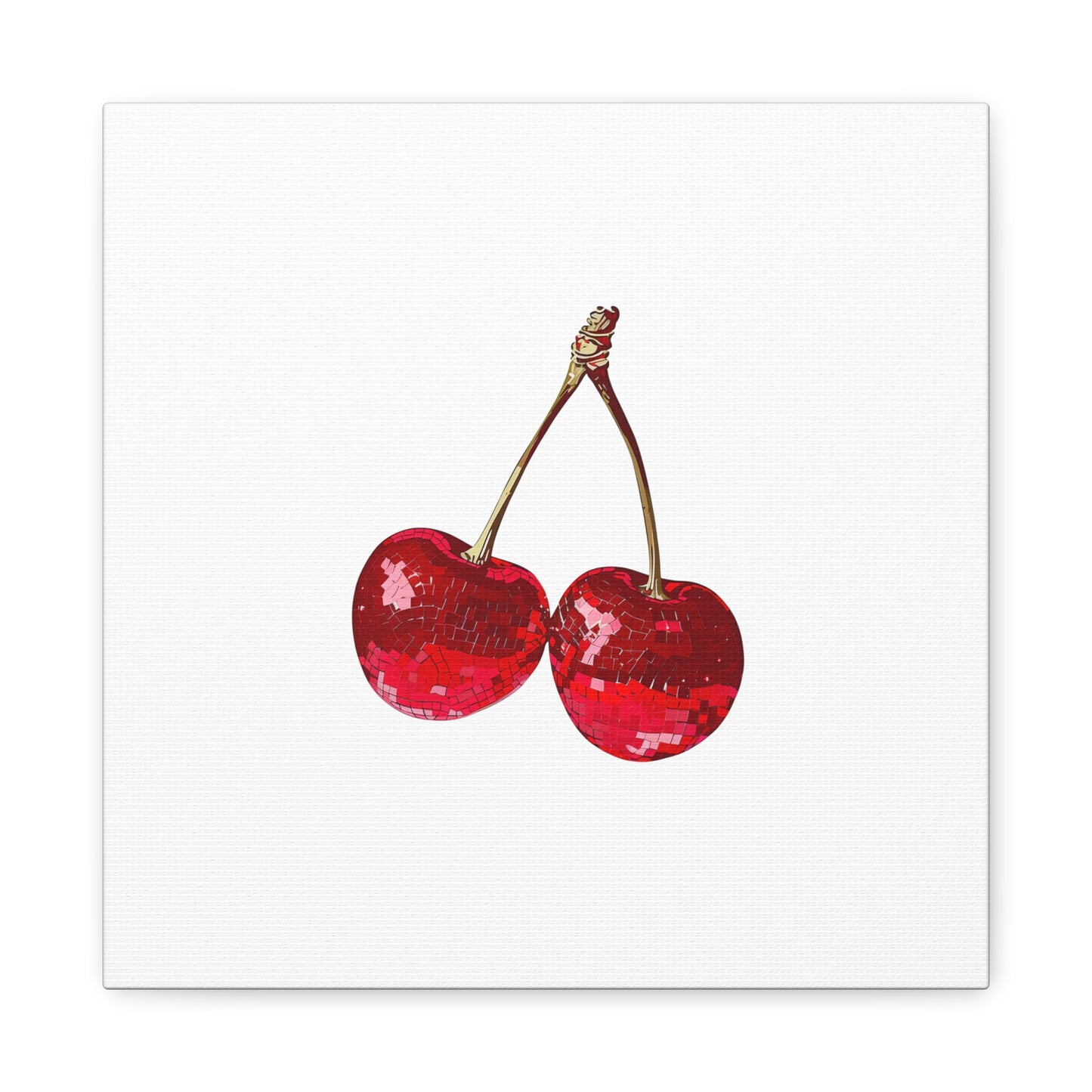 Red Glitter Disco Cherry Wall Art Print | Sparkly Pop Art Fruit Decor | Cherry Duo Matte Canvas Print | Minimal Fruit Wall Art