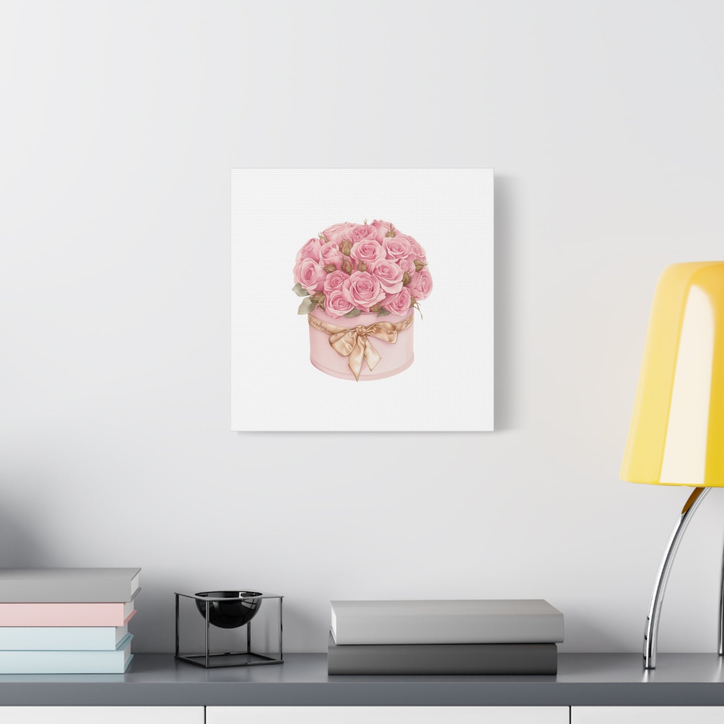 Pink Rose Bouquet Box Wall Art Print | Elegant Floral Gift Decor | Matte Canvas