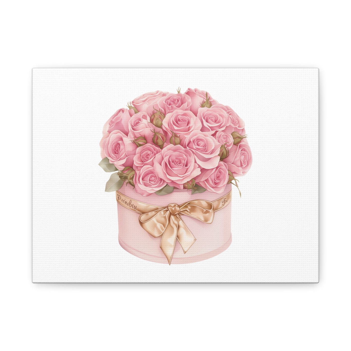 Pink Rose Bouquet Box Wall Art Print | Elegant Floral Gift Decor | Matte Canvas