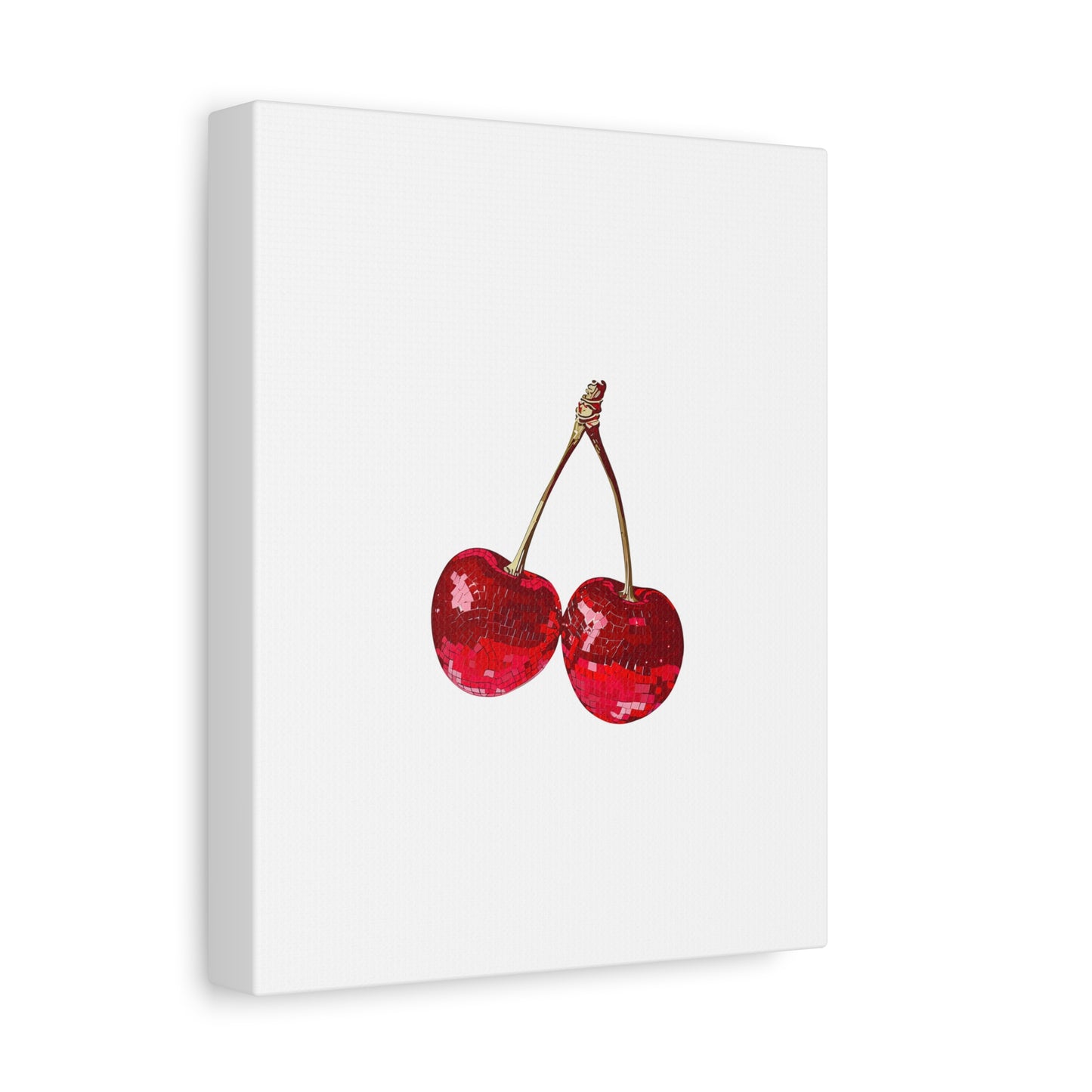 Red Glitter Disco Cherry Wall Art Print | Sparkly Pop Art Fruit Decor | Cherry Duo Matte Canvas Print | Minimal Fruit Wall Art