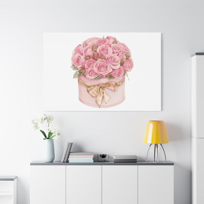 Pink Rose Bouquet Box Wall Art Print | Elegant Floral Gift Decor | Matte Canvas