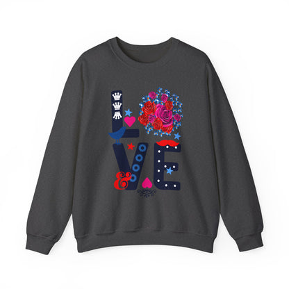 LOVE Graphic Sweatshirt |  Cute Floral Heart Print Women’s Casual Pullover Top | Unisex Heavy Blend | Crewneck Sweatshirt