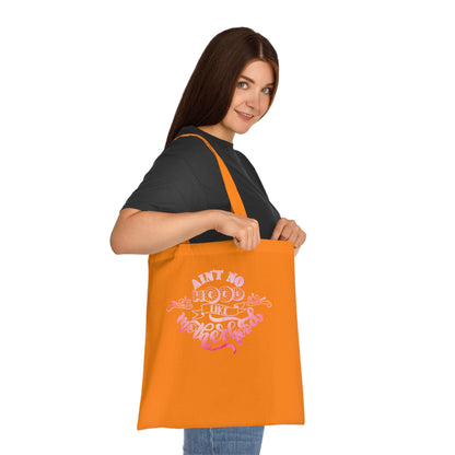 Stylish Canvas Tote for Moms | Everyday Carry & Gift Idea | Ain't No Hood Like Motherhood Cotton Tote | Pink Mom Tote Bag