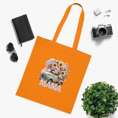 Cotton Tote | Vintage Sunflower Mother’s Day Gift | Mama Floral Truck Tote Bag | Cute Mom Canvas Tote Bag for Everyday Use | Gifts