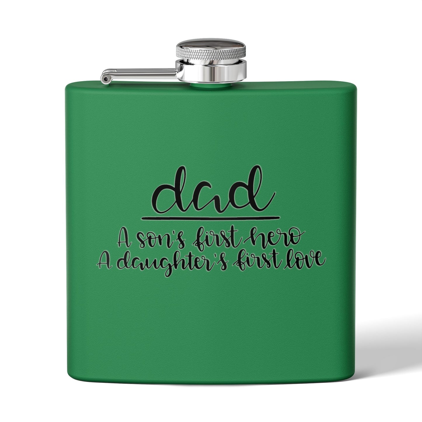 Dad Flask | A Son’s First Hero | A Daughter’s First Love | 6oz Stainless Steel Hip Flask | Father’s Day Gift | 6 oz