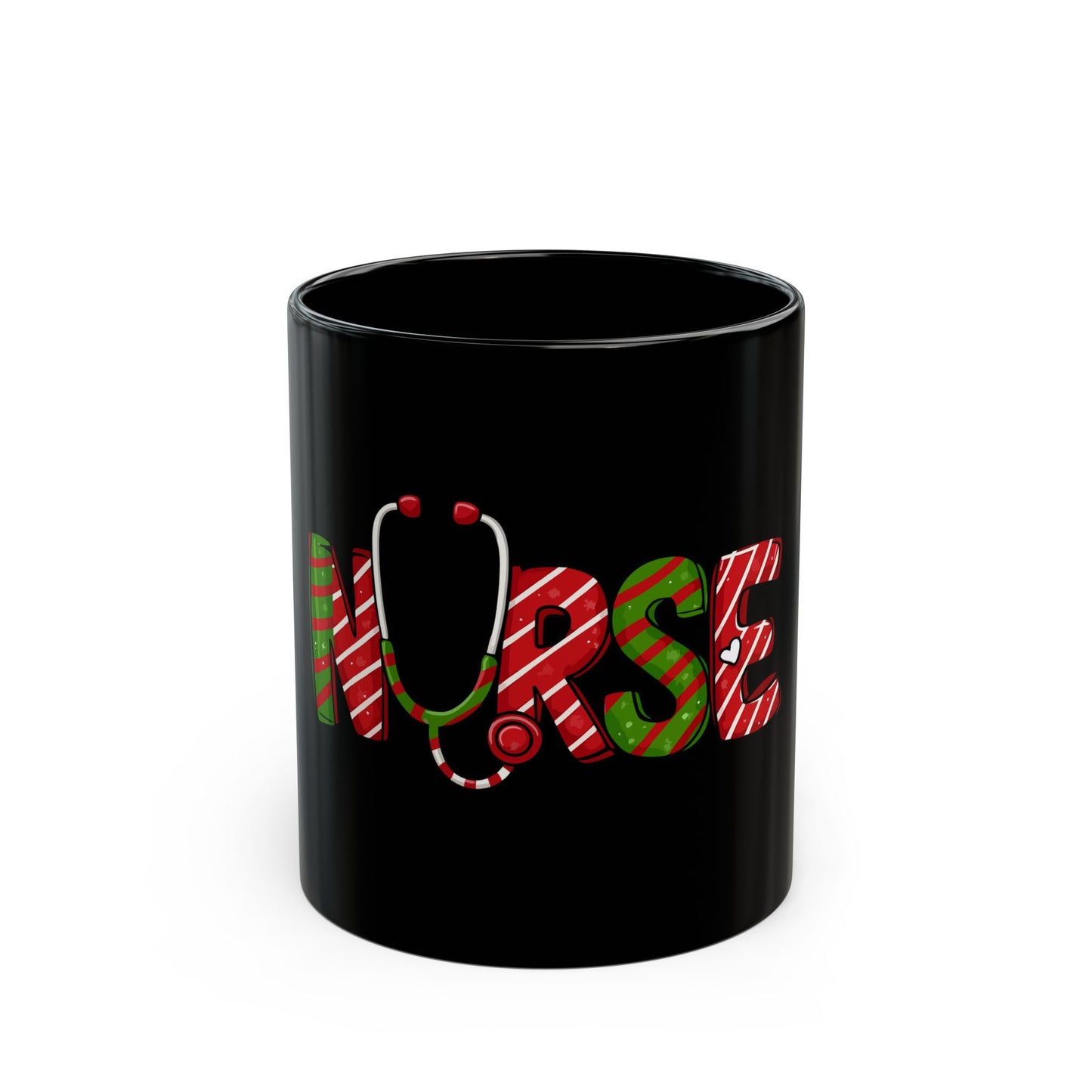 Christmas Nurse Mug | Festive Nurse Coffee Mug | Holiday RN Gift | Cute Healthcare Worker Ceramic Cup | Black Mug