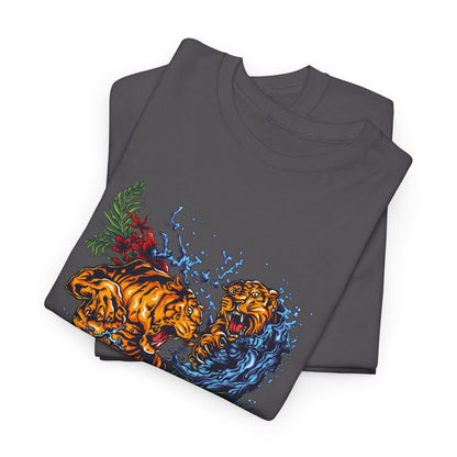 Savage Tiger Floral Graphic Tee  | Bold Streetwear Animal Print Tee | Tiger & Rose Graphic Tee | Bold Floral Ninja Tiger T-Shirt