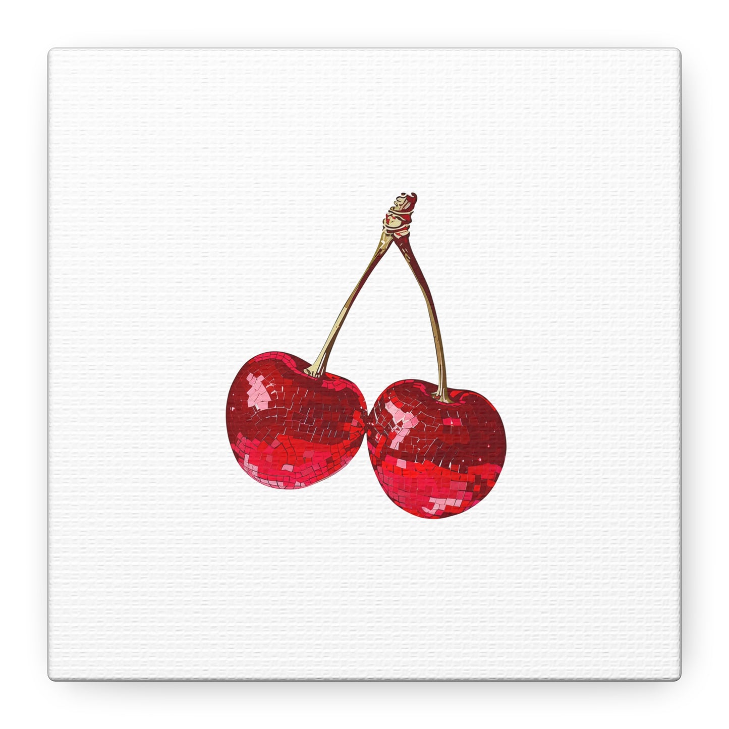 Red Glitter Disco Cherry Wall Art Print | Sparkly Pop Art Fruit Decor | Cherry Duo Matte Canvas Print | Minimal Fruit Wall Art