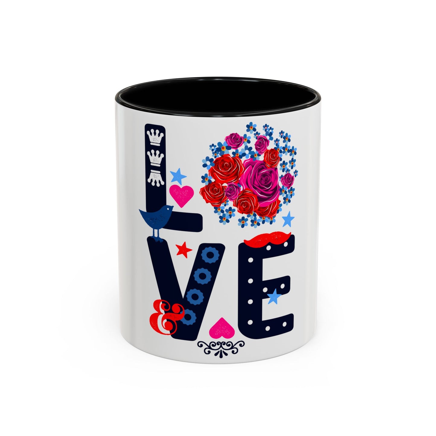 LOVE Floral Mug | Cute Aesthetic Coffee Cup with Heart | Rose Design | Gift for Her, Girlfriend, Wife | Stylish Ceramic Mug Accent Coffee Mug (11oz, 15oz)
