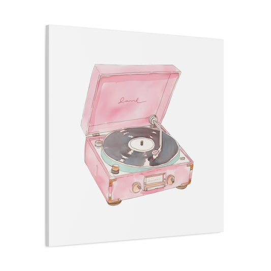 Wall Art | Pink Vintage Record Player Wall Art Print | Retro Turntable Music Decor | Matte Canvas | Stretched
