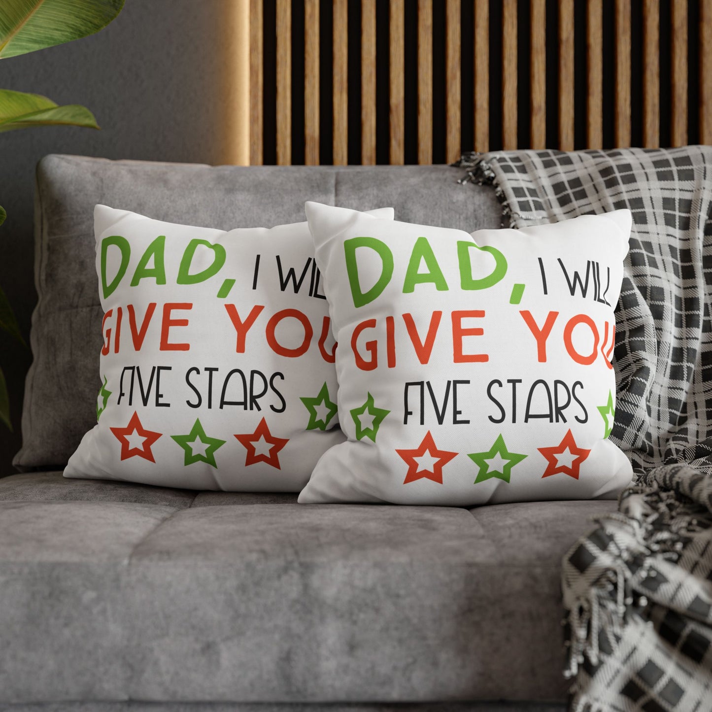 Cushion Cover | Funny Father’s Day Pillow Gift for Dad | Cute Dad Throw Pillow | Dad I Will Give You Five Stars Square Throw Pillow | Father’s Day Gift